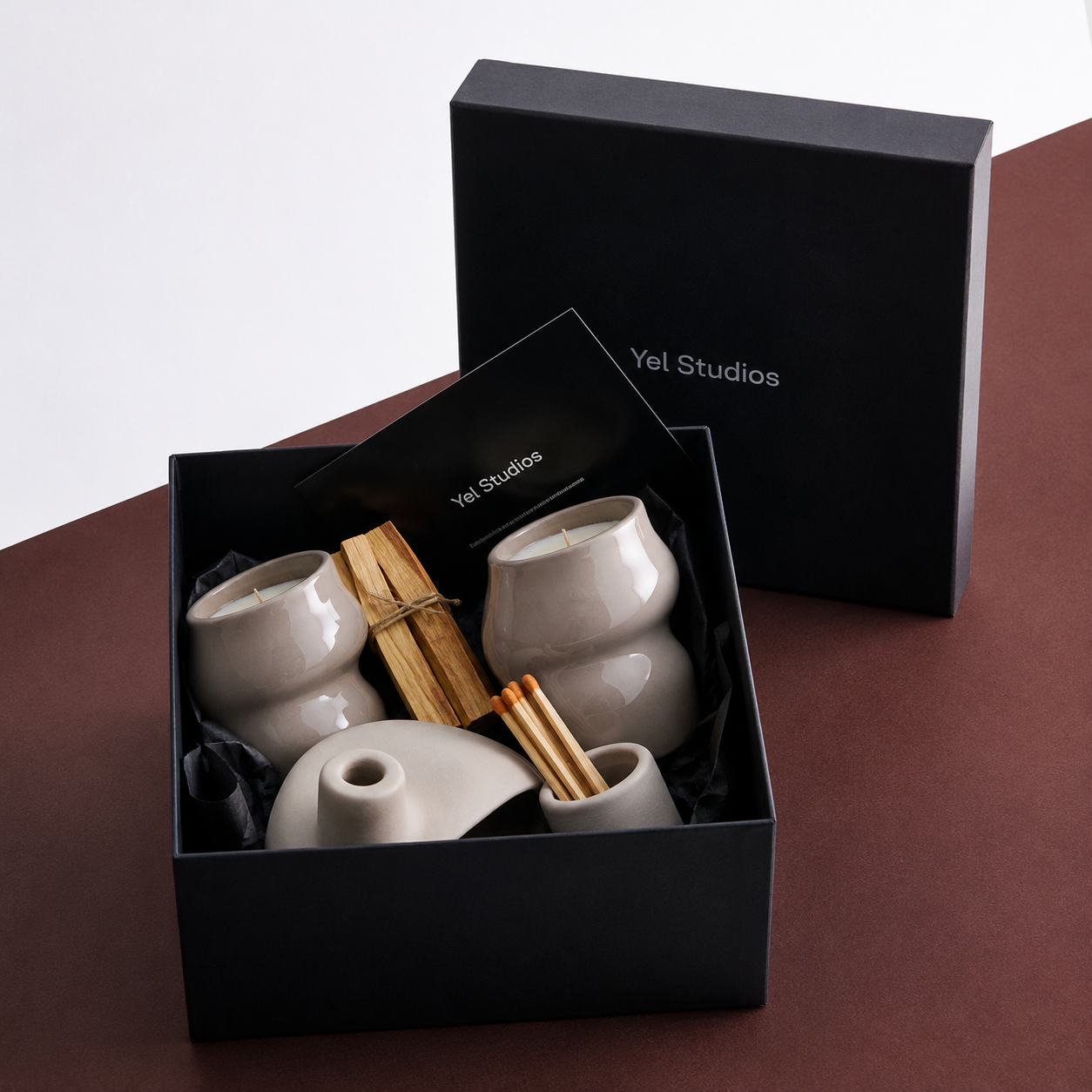 Ceramic Soy Wax Candle & Palo Santo Incense Burner Gift Set