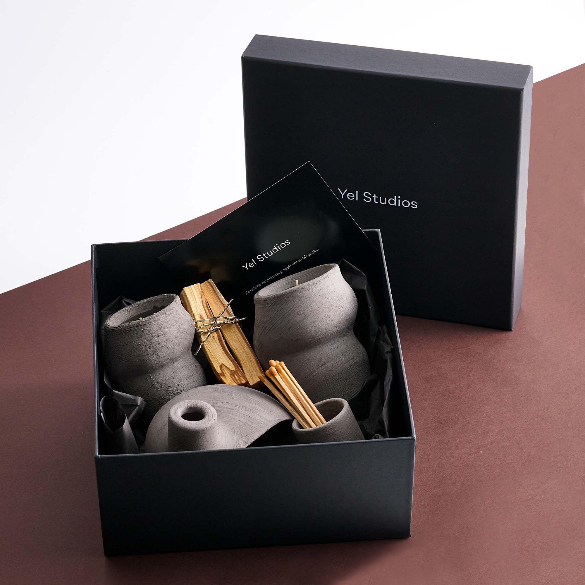 Ceramic Soy Wax Candle & Palo Santo Incense Burner Gift Set