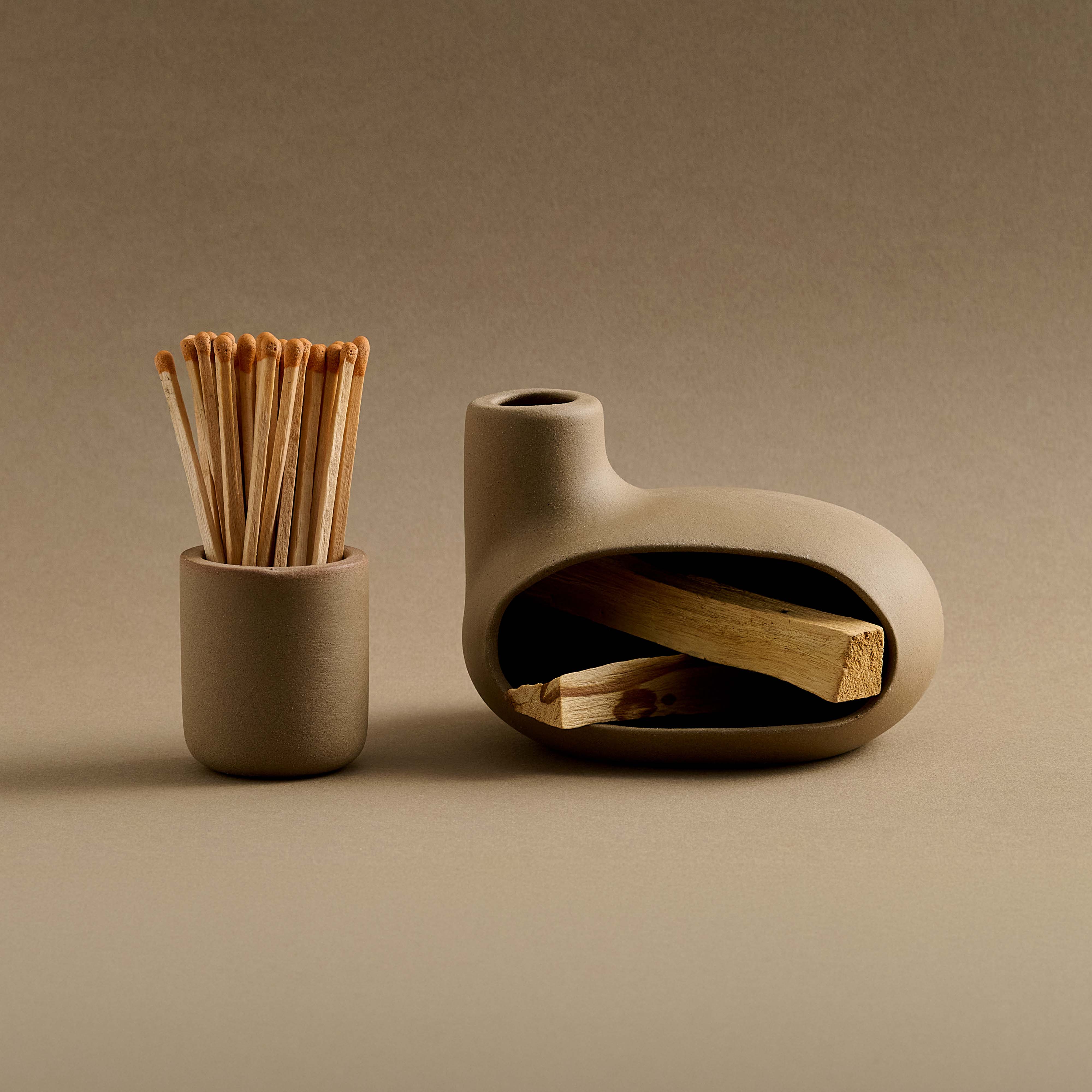 Ceramic Soy Wax Candle & Palo Santo Incense Burner Gift Set