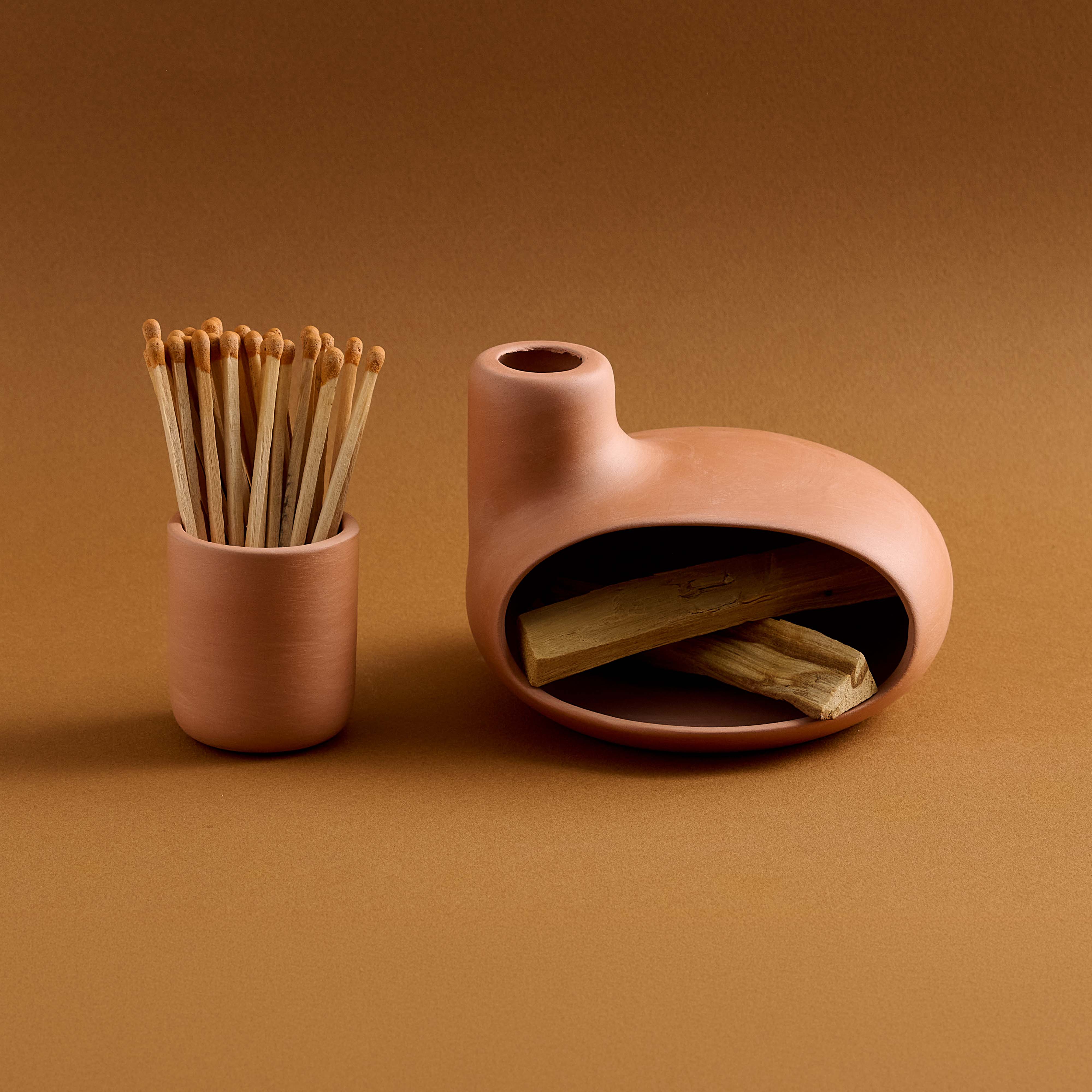 Ceramic Soy Wax Candle & Palo Santo Incense Burner Gift Set